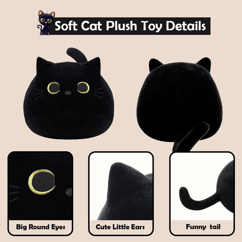 Black Cat Plush Toy, Gifts for Her, Soft Stuffed Animals Plushies Toys for Kids, Decorative Pillow, Fun Stuffed Toys for Boys, Children's Companion Comfort Toy, Room Decor, Decorative Room Accessories