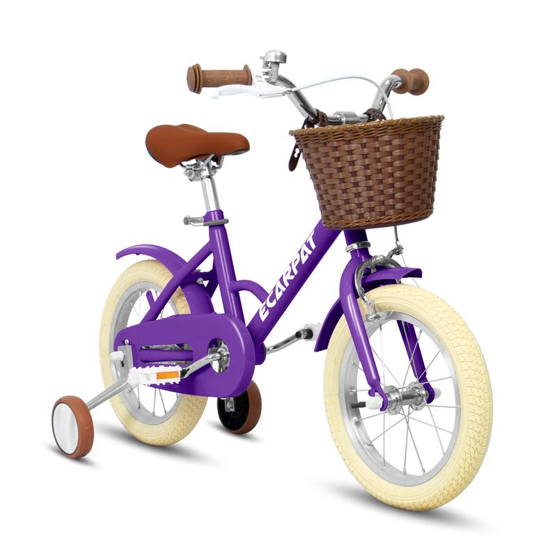 Ecarpat Kids'Bike Girls Bike 12 14 16 Inch Wheels,1-Speed Child Bicycles For 3-6 Years,With Removable Training Wheels Baby Toys,Front V Brake,Rear Holding Brake, Pink Purple Color