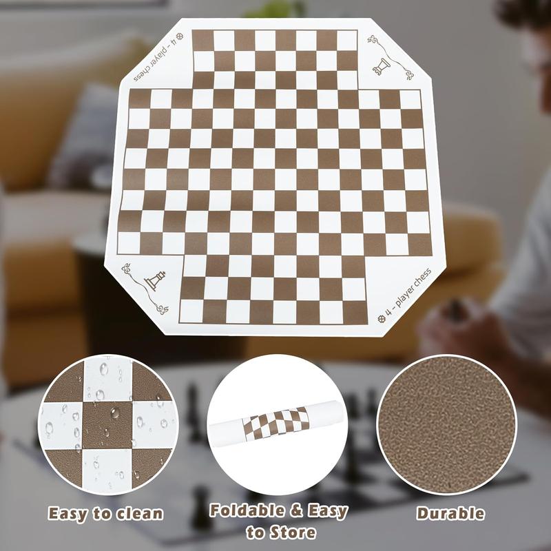 3 or 4 Player Chess Board Game Set,64 Pieces Chess,Chess Game Team Chess with a Leather Game Mat