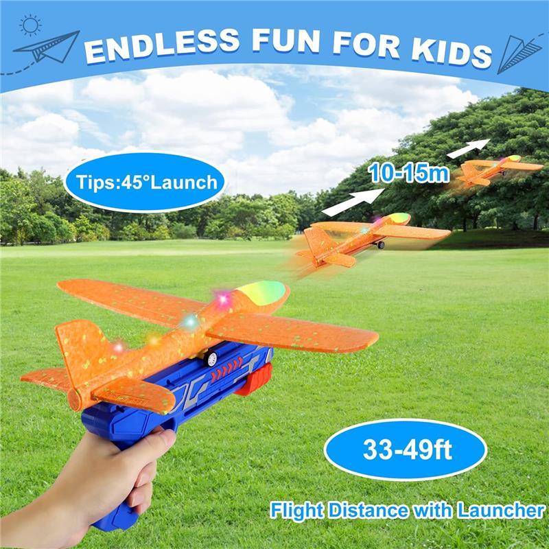 3 Pack Airplane Launcher Toys for Boys, 13.2'' LED Foam Glider Catapult Plane Toy with 2 Flight Modes, Ideal Birthday Gift for 4-12 Year Olds