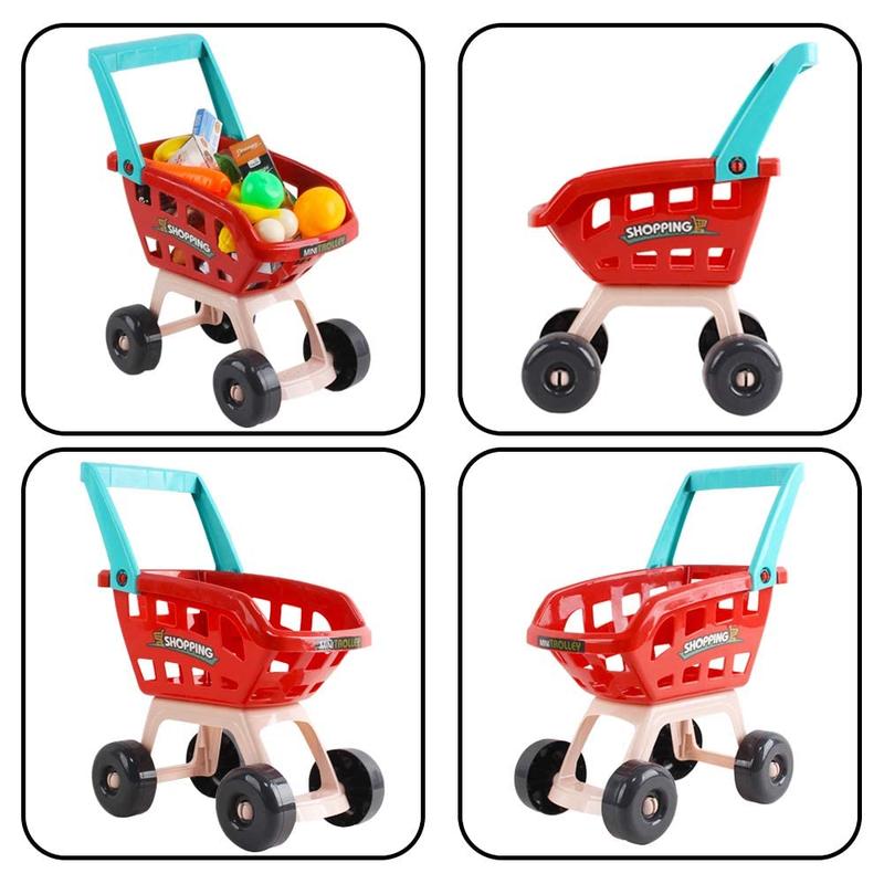 deAO Supermarket Playset Grocery Store Pretend Play Role Market Stall Toy Shop with Shopping Cart,48 PCS Plays Kitchen Set,Best Gift