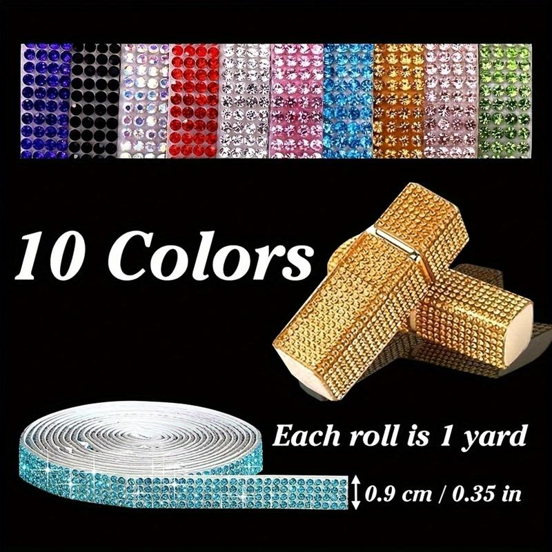 Rhinestone Ribbon, 10pcs Self-adhesive Sparkling Rhinestone Ribbon, Colorful Rhinestone Ribbon for DIY Crafts, Wedding Decoration, Car & Mobile Phone Decoration