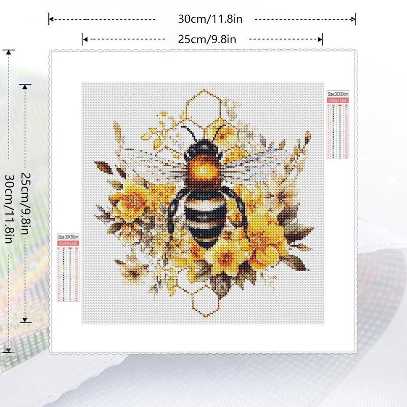 Bee & Flower Pattern DIY Diamond Arts Colorful Painting Kit without Frame, 1 Set 5D Diamond Decor Painting Kit, DIY Wall Art Decor for Home