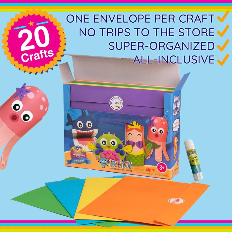 20 Crafts in a Box - Simple Under the Sea Mermaid Paper Crafts for Kids Ages 3-8 - Low Mess - Easy to complete crafts with little help