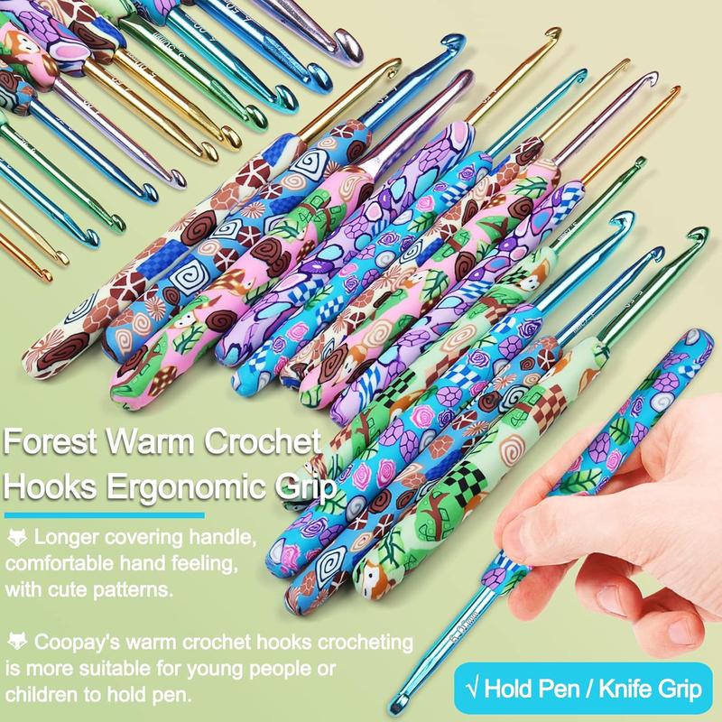 12 Sizes Crochet Hooks Set with Case, Comfort & Sturdy Forest Crochet Hooks  Soft Grip for Crocheting Yarn, Crochet Counter Track Stitches, Ideal Crochet Starter Kit for Crochet Lover