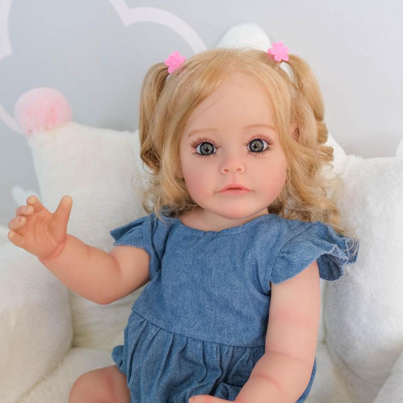 22 Inch Realistic Newborn Doll, Lifelike Reborn Teenager Doll, Soft Vinyl Doll with Clothes, Birth Certificate, Nursing Bottle, Doll Diaper