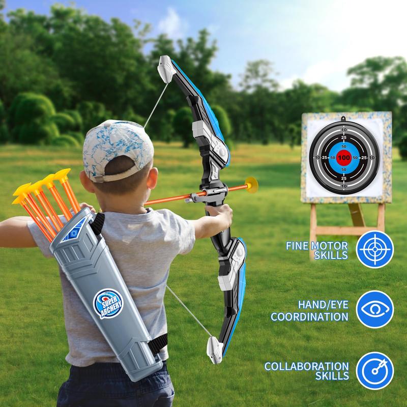 Bow and Arrow Set - LED Light Up Archery Toy Set with 10 Suction Cup Arrows, 4 Target & Quiver, Indoor and Outdoor Toys Archery  Toys Gifts for