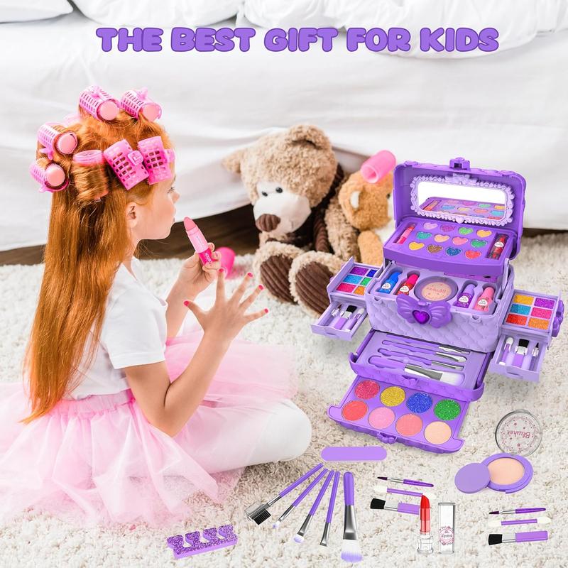 Kids Makeup Kit for Girls 44 Pcs Washable Makeup Kit,Real Cosmetic for Little Girls,Pretend Play Makeup Set Toys