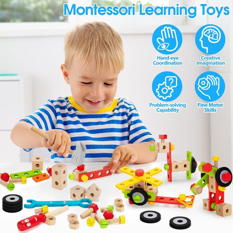 Christmas Gift For Kids Tool Set Toy, Stem Montessori Toys for 3 4 5 Years Old Boy Girl, 43 Pcs Wooden Toddler Tool Kits Inc Box, Learning Educational Construction Toy, Birthday for Kids