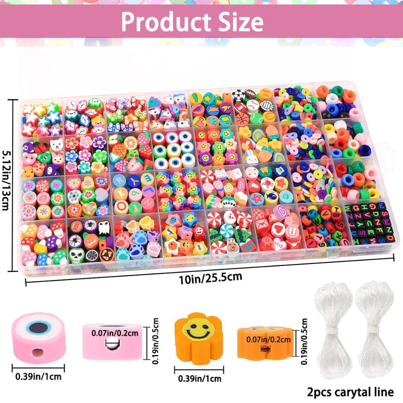 1060pcs Polymer Clay Beads Charms Kits 28 Styles Cute Fun Clay Beads Charms Flower Butterfly Heart Letter Pony Beads Charms for Women Girls Jewelry Bracelet Necklace Earring Making