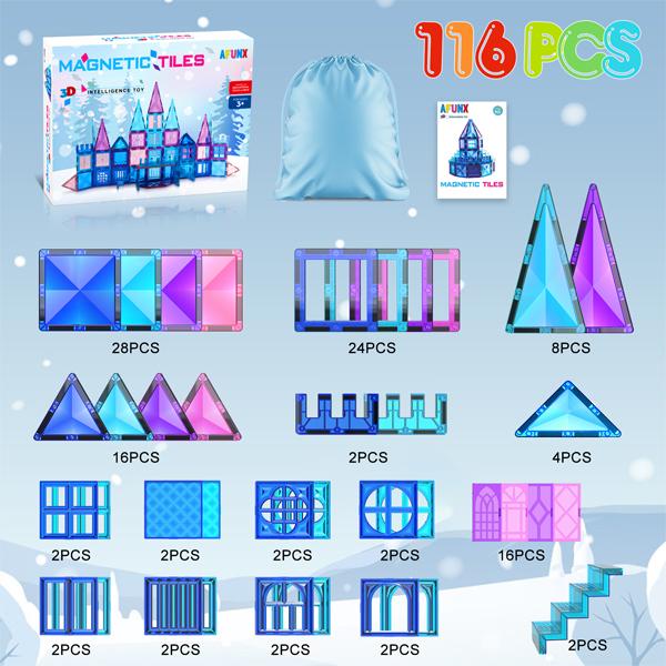 AFUNX 116PCS 3D Diamond Magnetic Building Blocks Toy Set, Construction STEM Building Toys, Perfect Birthday Gifts Learning Toys For Boys And Girls building  kits magnetic blocks building set