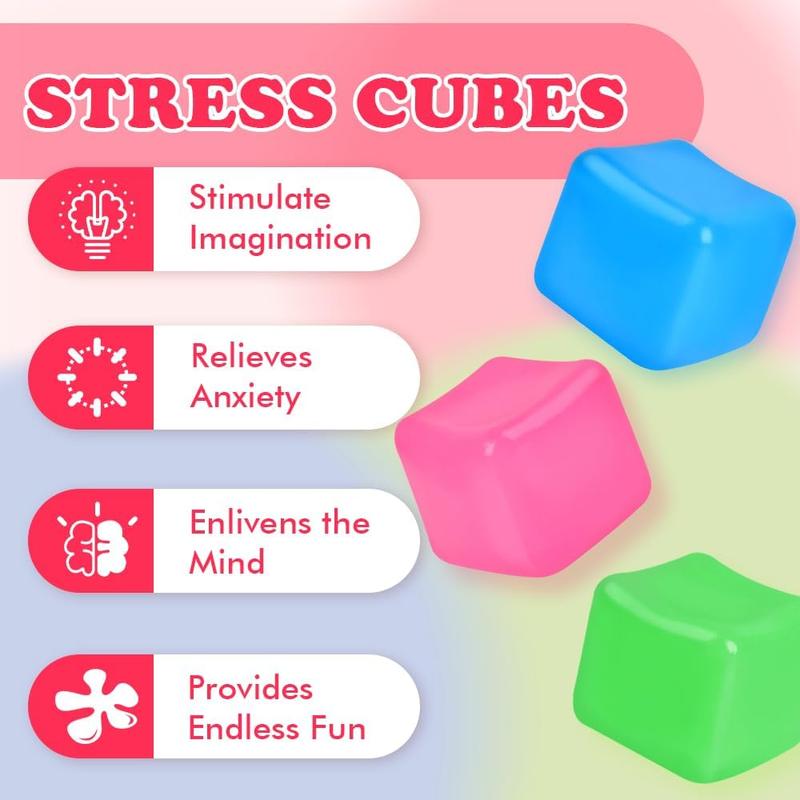 3 Pack Stress Cube Fidget Toy - Squishy Gel Filled for Anxiety Relief, Calming Toys for Kids & Adults