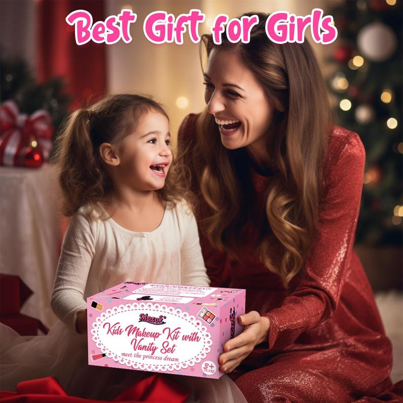 58 Pcs Kids Makeup Kit for Girl, Princess Toys Real Washable Cosmetic Set , Kids Makeup Sets for Girls, Play Make Up Christmas Gifts