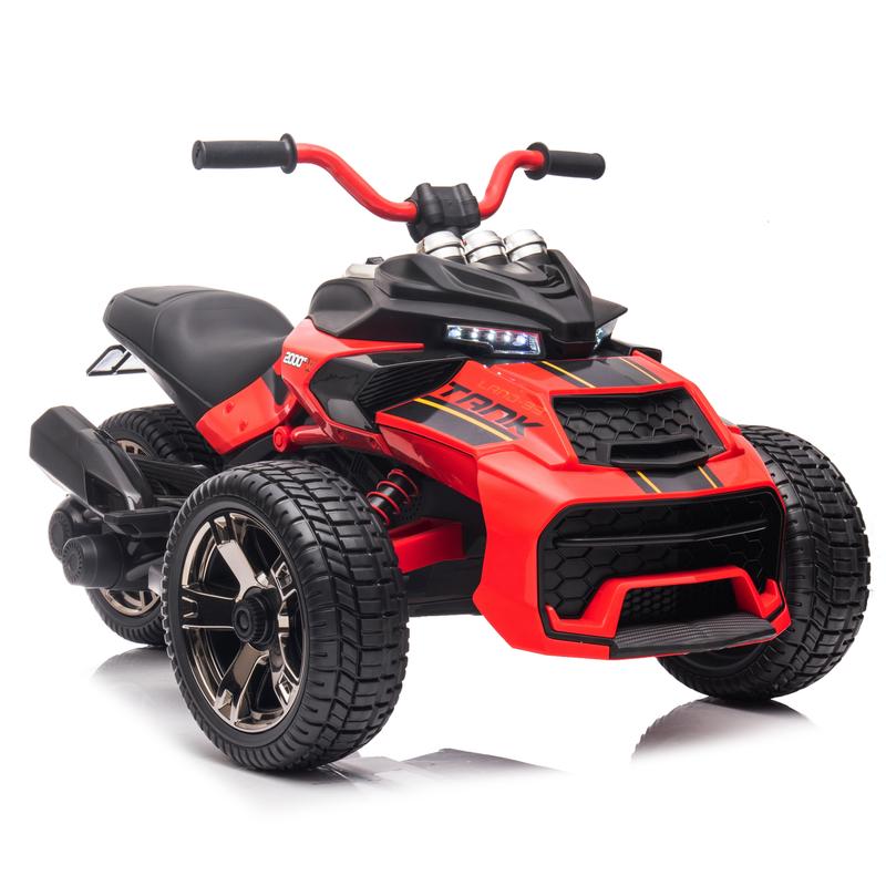 24V Kids Ride On ATV, 3 Wheeler Electric Vehicle, Battery Powered Ride on motor-cycle for Boys Girls with LED Lights, Music, High Low Speed, Soft Start,without Remote Control,Birthday Christmas Gift For Child,Red