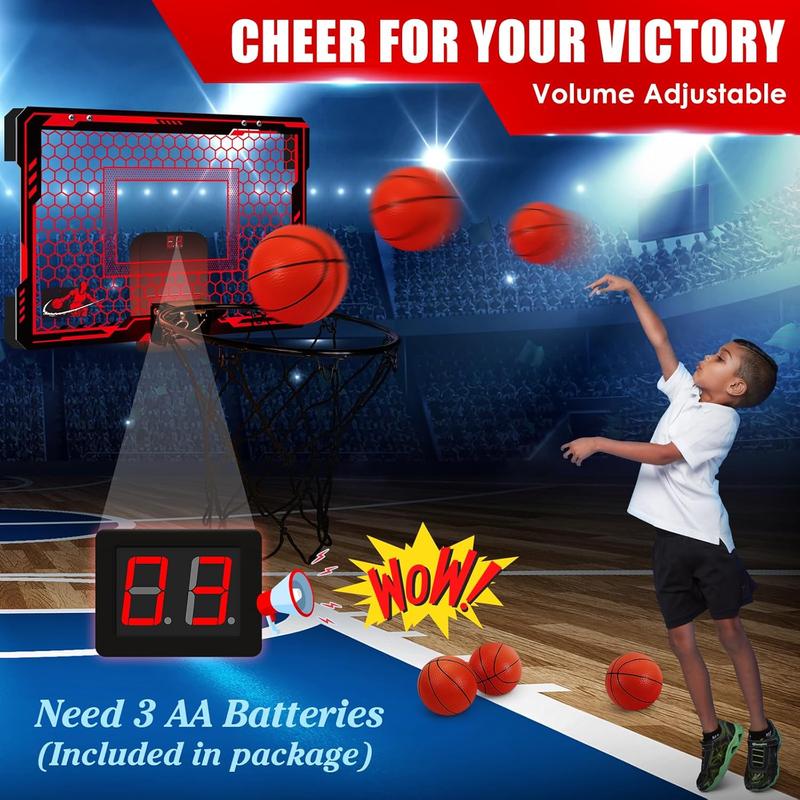 Mini Basketball Hoop Indoor with 7 Colors LED Lights | Over The Door Basketball Hoop with Scorer and Batteries | Door Basketball Hoop for Room Toy Basketball Set for Boys Girls Teens Adults