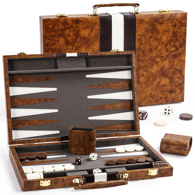 ROPODA Backgammon Board Game Set with Top Quality Materials and Superb Craftsmanship - Ideal for Travel, Outdoors, or Game Night