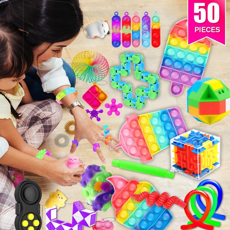 Fidget Toys, 50 Pack Sensory Toy Set Bulk Stocking Stuffers Carnival Treasure Box Classroom Prizes Gifts Party Favors for Kids Adults Boys Girls, Stress Relief Anxiety Relief for Christmas gifts