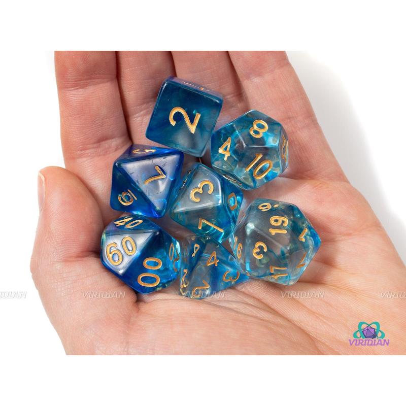 Holy Water | Blue & Clear Dice Set (7) | Dice Set (7) | Dungeons and Dragons (DnD) | Critical Role