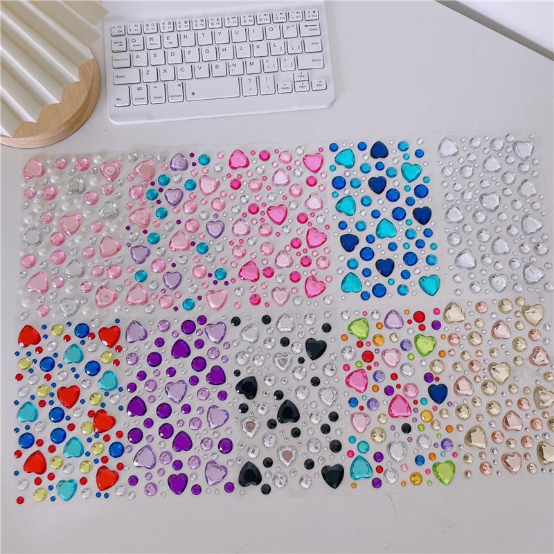 Random Color 3D Heart Shaped Crystal Sticker, 2 Sheets DIY Decorative Sticker, Multipurpose Decorative Sticker for Scrapbooking, Journaling, Gift Wrapping