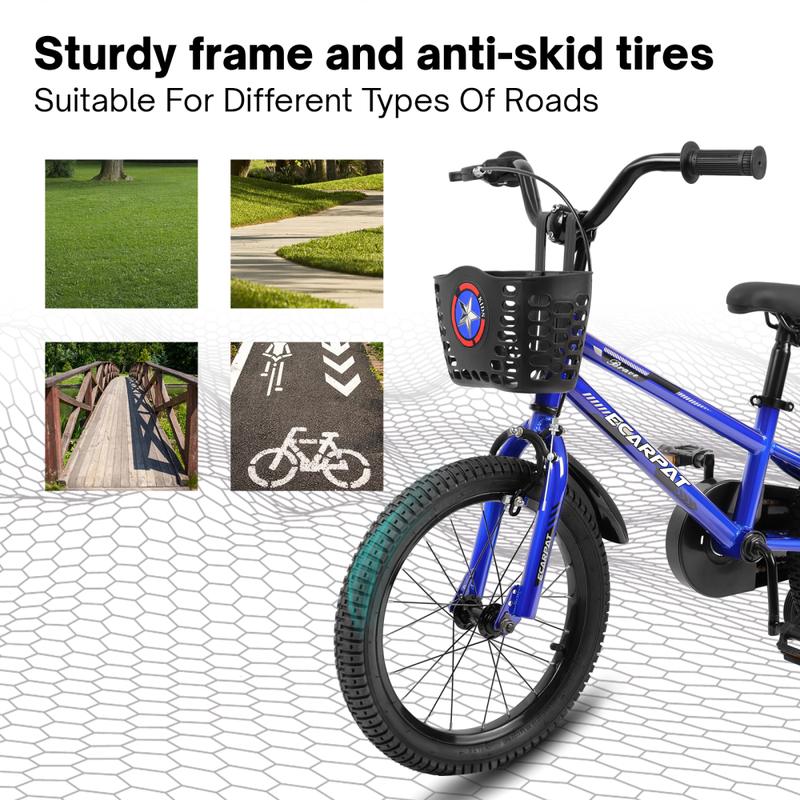 C16111A Kids Bike 16 inch for Boys & Girls with Training Wheels, Freestyle Kids' Bicycle with Bell,Basket and fender.