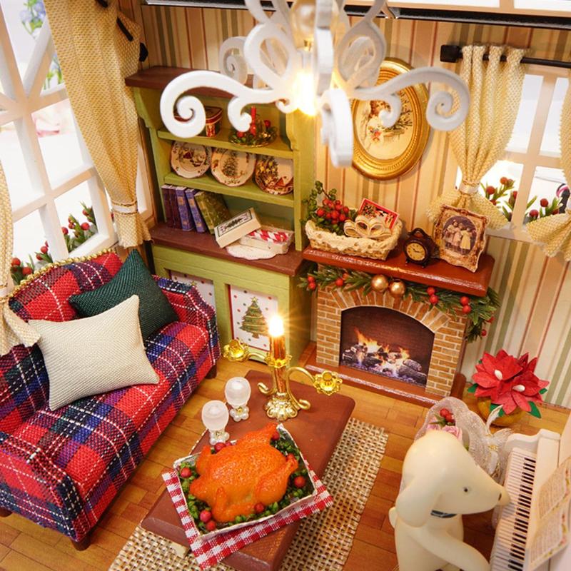 DIY Wooden House Toy, 1 Set Holiday Times Miniature House Kit, DIY House Toy with LED Light, DIY Wooden Craft Kit, Birthday Gift for Friends