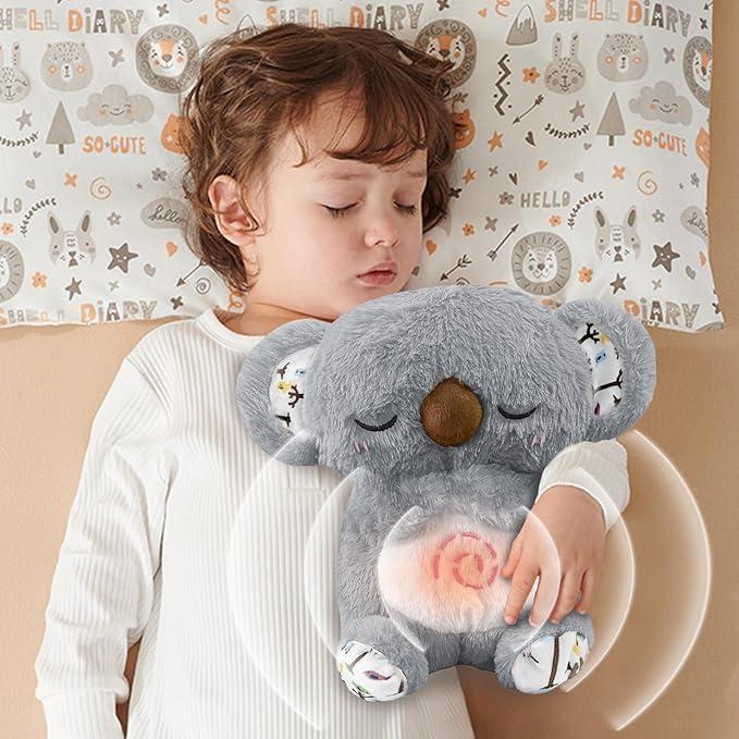 Koala Breathing Stuffed Animal, Anxiety Relief Koala Sleeping Plush with Realistic Breathing Motion and Soothing Music Lights Portable Plushies Birthday Gifts for Adults and Kids