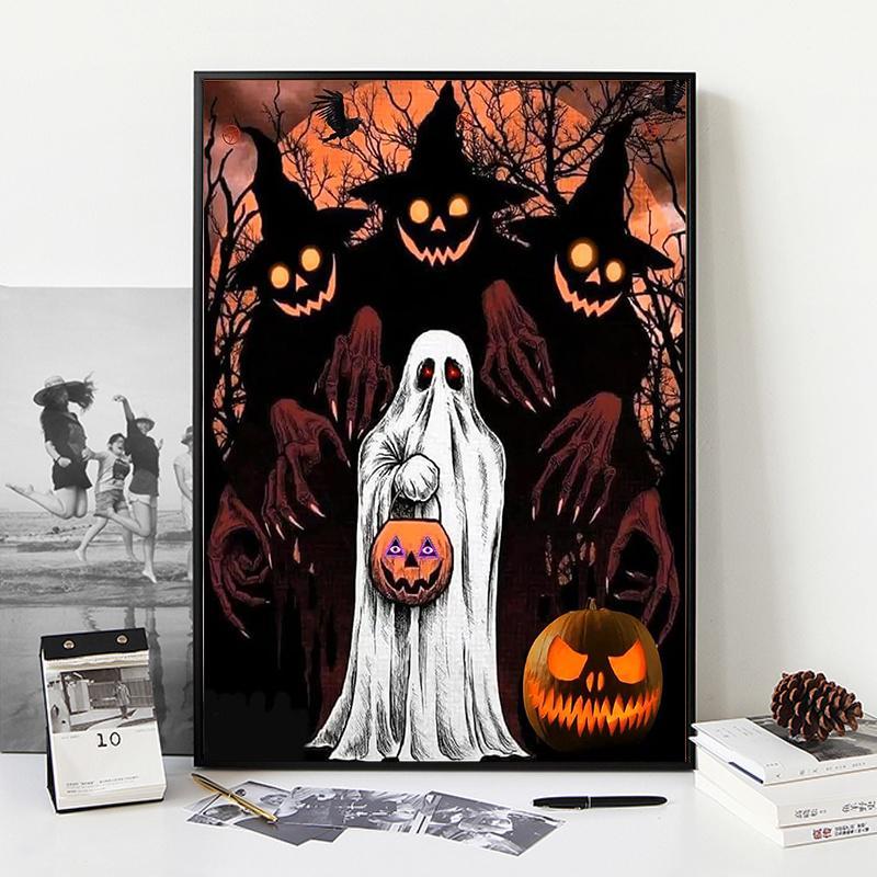 Ghost Themed Diamond Painting Kit, DIY Diamond Painting by Numbers Kit, Home Wall Craft Halloween Decoration Without Frame