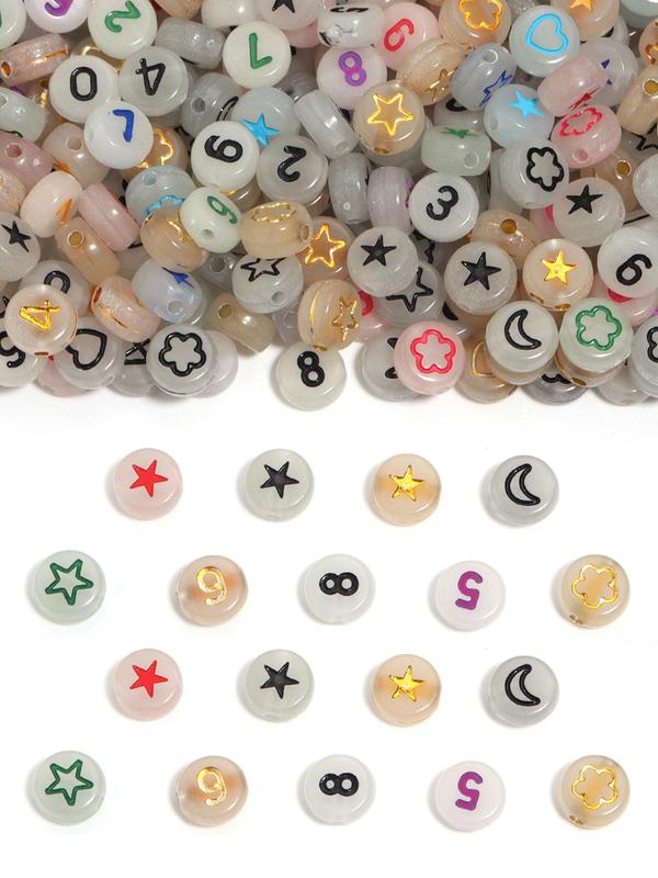 Glow in The Dark Beads, Colorful Star & Number & Flower Pattern Beads, DIY Jewelry Making Supplies for Necklace Bracelet Keychain