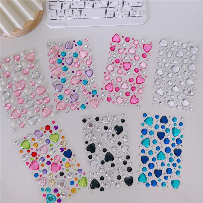 Random Color 3D Heart Shaped Crystal Sticker, 2 Sheets DIY Decorative Sticker, Multipurpose Decorative Sticker for Scrapbooking, Journaling, Gift Wrapping