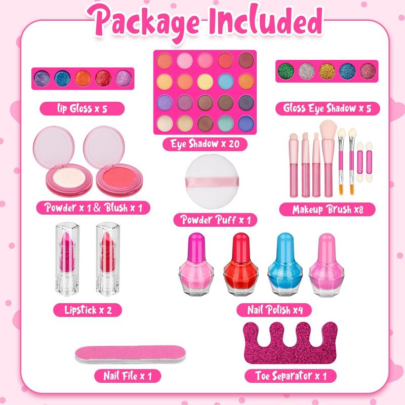 58 Pcs Kids Makeup Kit for Girl, Princess Toys Real Washable Cosmetic Set , Kids Makeup Sets for Girls, Play Make Up Christmas Gifts