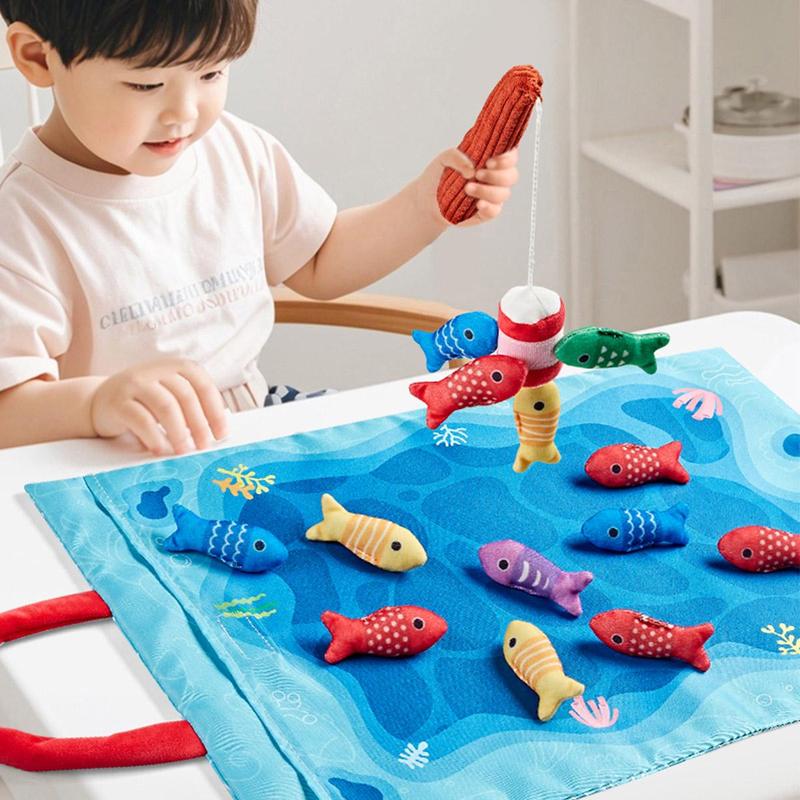 Fabric Fishing Toy Set, 22pcs set Colorful Fish & Fishing Rod & Storage Bag, Educational Fine Motor Skill Toy for Boys & Girls