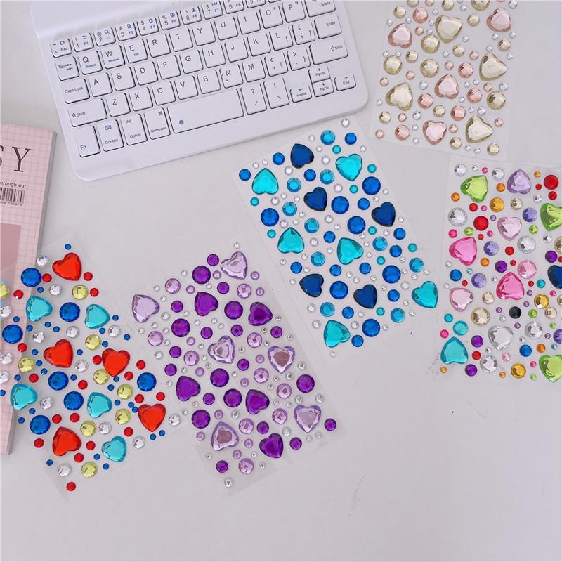 Random Color 3D Heart Shaped Crystal Sticker, 2 Sheets DIY Decorative Sticker, Multipurpose Decorative Sticker for Scrapbooking, Journaling, Gift Wrapping