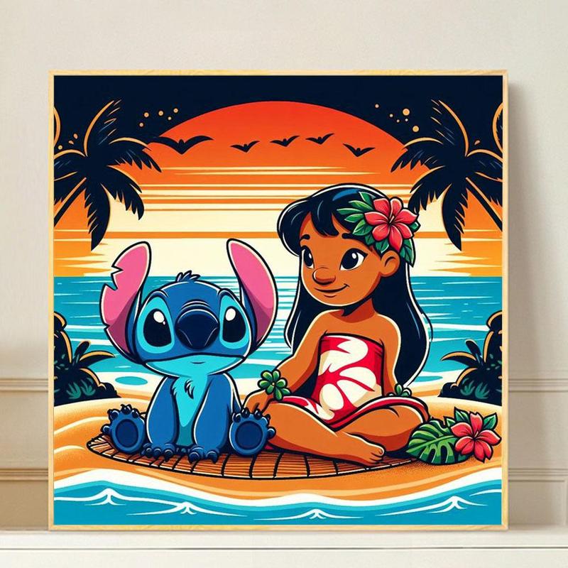 Disney Lilo & Stitch Pattern DIY Painting by Numbers Kit, Cartoon Animals Handmade painted Acrylic Paint Island Landscape Oil Painting, Home Decor