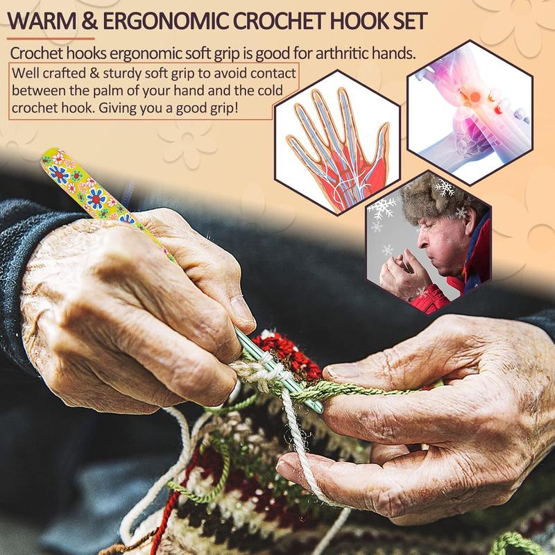 Warm Crochet Hooks for Grandmother, Art Aluminum Soft Grip Crochet Needles for Crocheting, Knitting Hook for Crochet Yarn Craft - Premium Knitting & Crochet Supplies