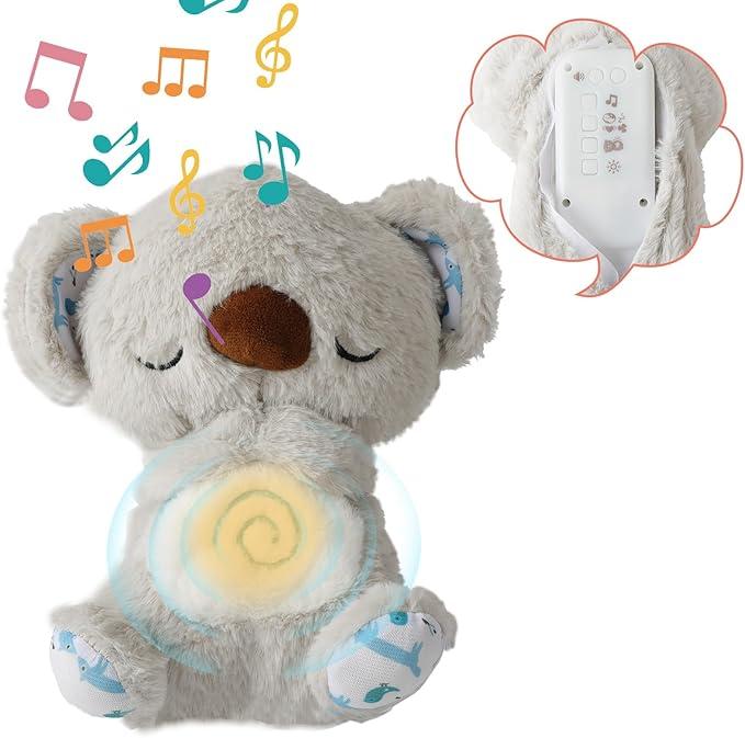 Koala Breathing Stuffed Animal, Anxiety Relief Koala Sleeping Plush with Realistic Breathing Motion and Soothing Music Lights Portable Plushies Birthday Gifts for Adults and Kids