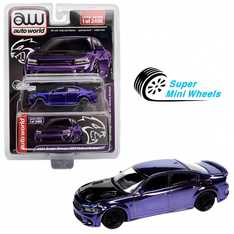 Auto Workd x Super Mini Wheel 1:64 2021 Dodge Charger SRT Hellcat Redeye Chrome Purple - Super Mini Wheels Exclusives !