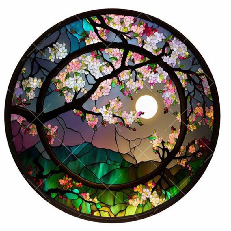 5D Diamond Arts Colorful Painting Kit, Cherry Blossom Tree Pattern DIY Diamond Art Crafts without Frame, Handmade Home Wall Decor