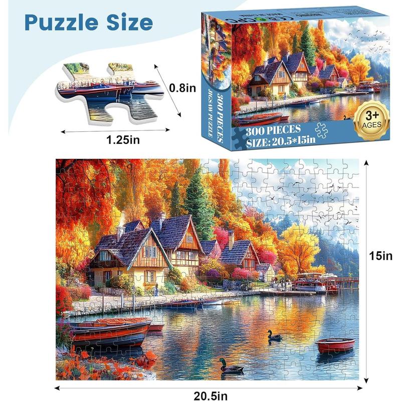 300 Pieces Puzzle for Adults, Fall Puzzle, Autumn lochs Puzzle, Funny Puzzle for Adults, Challenging Game Home Decor Birthday Party Gift Toy for Adults Kids Seniors 20.5×15 inch