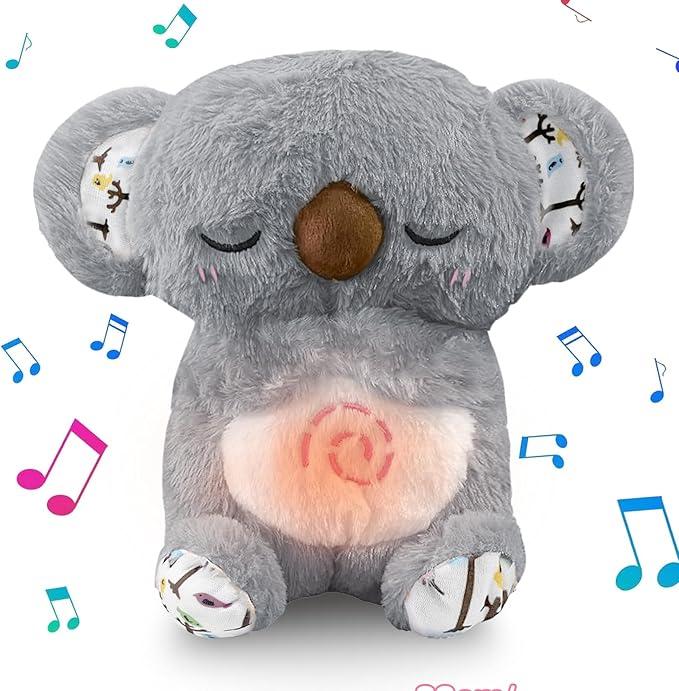 Koala Breathing Stuffed Animal, Anxiety Relief Koala Sleeping Plush with Realistic Breathing Motion and Soothing Music Lights Portable Plushies Birthday Gifts for Adults and Kids