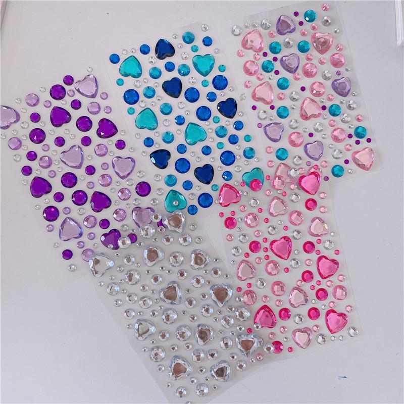 Random Color 3D Heart Shaped Crystal Sticker, 2 Sheets DIY Decorative Sticker, Multipurpose Decorative Sticker for Scrapbooking, Journaling, Gift Wrapping