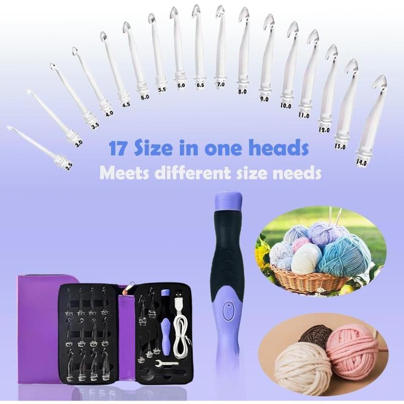 17 Sizes Lighted Crochet Hooks Set 2.5mm~14.0mm, Rechargeable Crochet Hook with Interchangeable Crochet