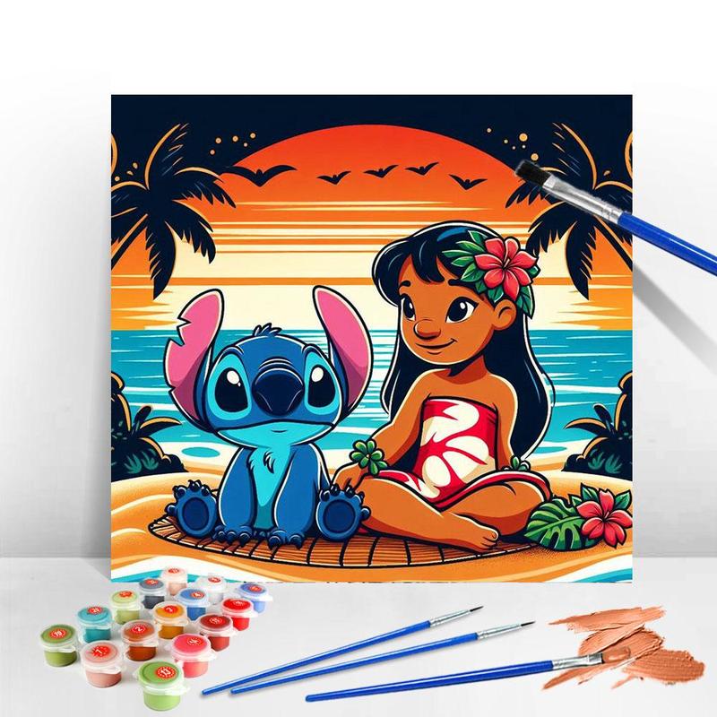 Disney Lilo & Stitch Pattern DIY Painting by Numbers Kit, Cartoon Animals Handmade painted Acrylic Paint Island Landscape Oil Painting, Home Decor