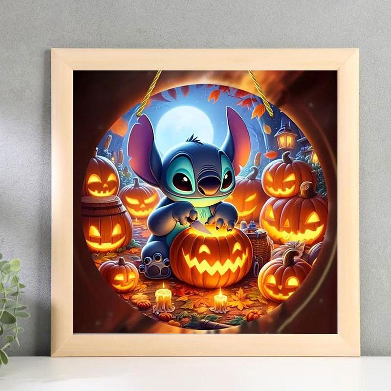 Stitch Pumpkin Pattern DIY Diamond Arts Colorful Painting Kit without Frame, 5D Diamond Decor Painting by Numbers Kit, Wall Art Decor for Home