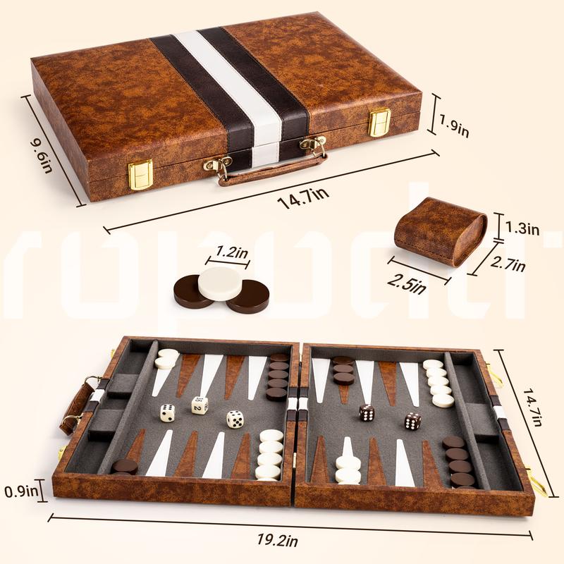 ROPODA Backgammon Board Game Set with Top Quality Materials and Superb Craftsmanship - Ideal for Travel, Outdoors, or Game Night