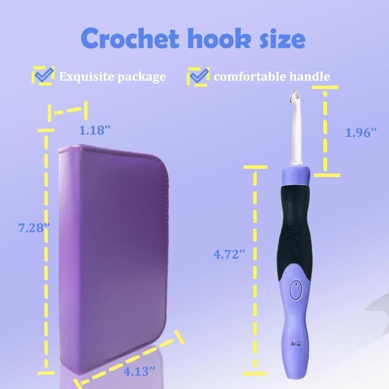 17 Sizes Lighted Crochet Hooks Set 2.5mm~14.0mm, Rechargeable Crochet Hook with Interchangeable Crochet