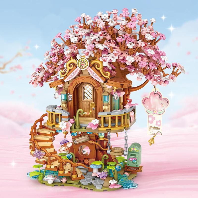 Cherry Blossom Tree House Design Building Blocks, 1149pcs set Creative Scene Model Building Blocks, DIY Assembly Toy for Girls