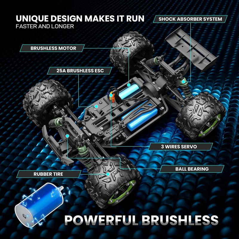 DEERC Brushless 302E RC Cars s, Upgraded 60KM H High Speed Remote Control Car, 4WD 1:18 Scale All Terrain Off Road Monster Truck with DIY Extra Shell, 2 Battery 40 Min Car Toy