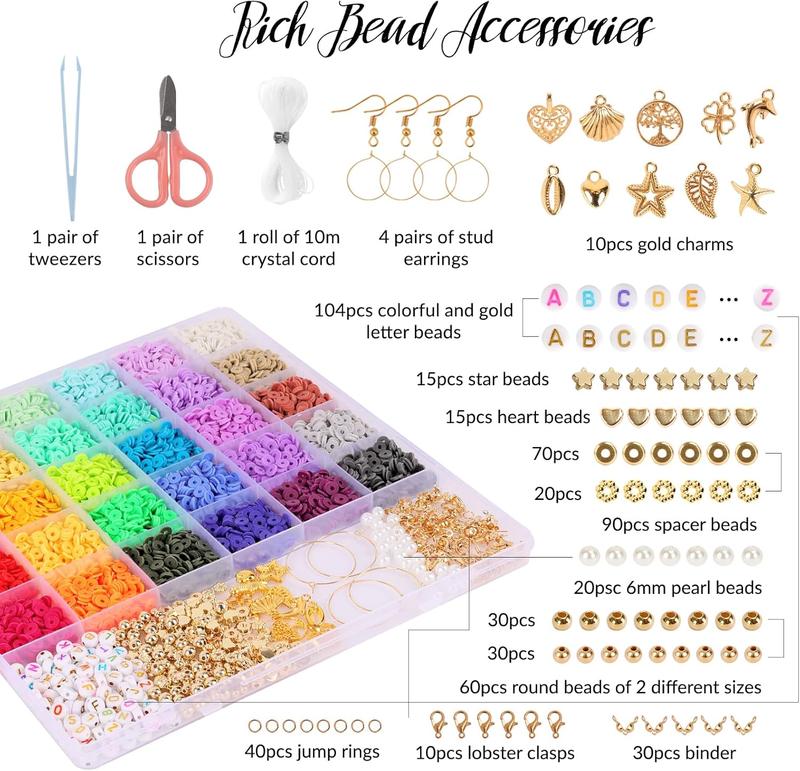 8200 count Clay Beads Bracelet Making Kit, 30 Colors Flat Preppy Beads for Friendship Bracelets, Polymer Heishi Beads with Charms for  Making, Holiday Crafts Gift for Teen Girls Adults