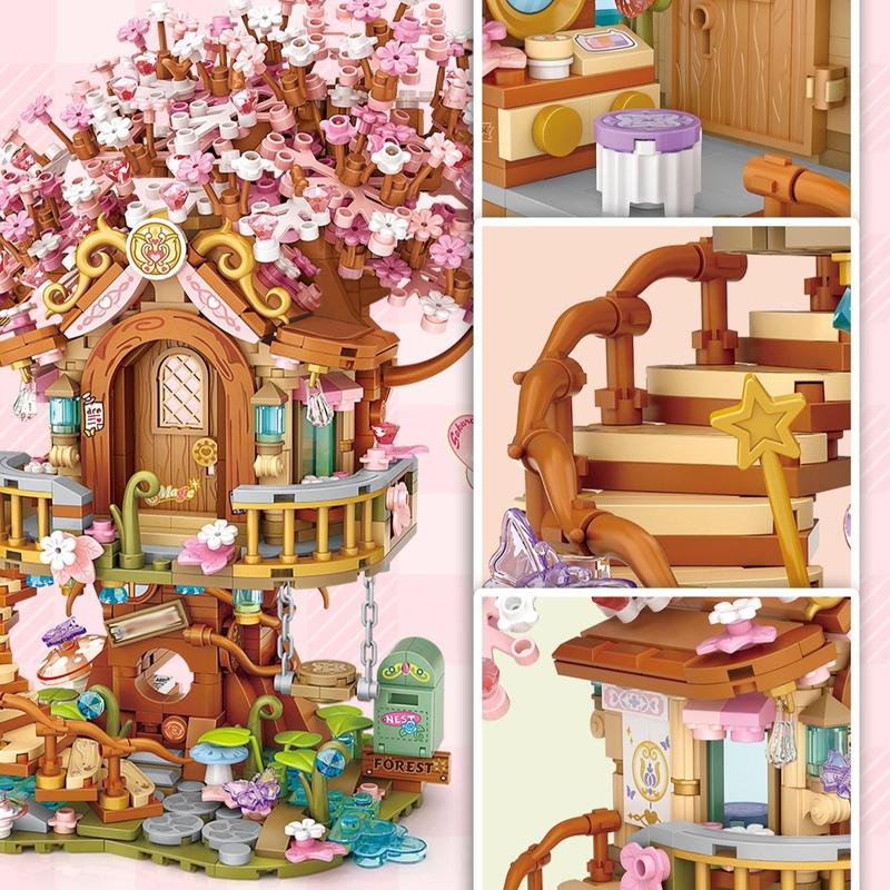 Cherry Blossom Tree House Design Building Blocks, 1149pcs set Creative Scene Model Building Blocks, DIY Assembly Toy for Girls