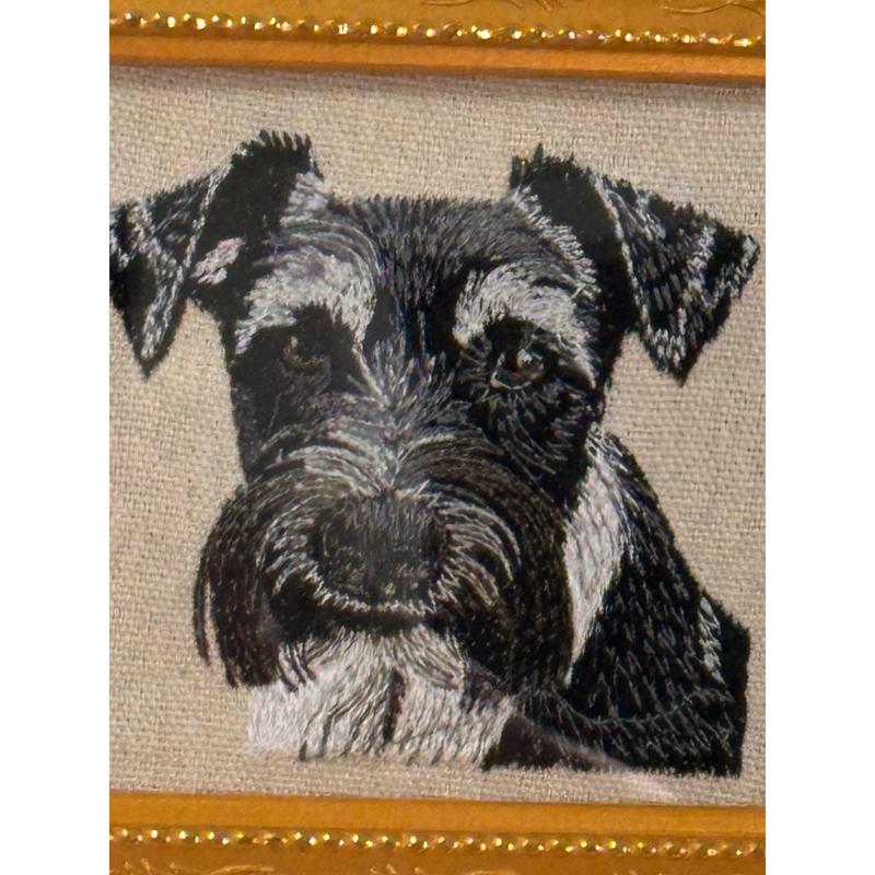 Miniature Schnauzer Machine Embroidered and Framed!  Other Breeds and Designs Available!